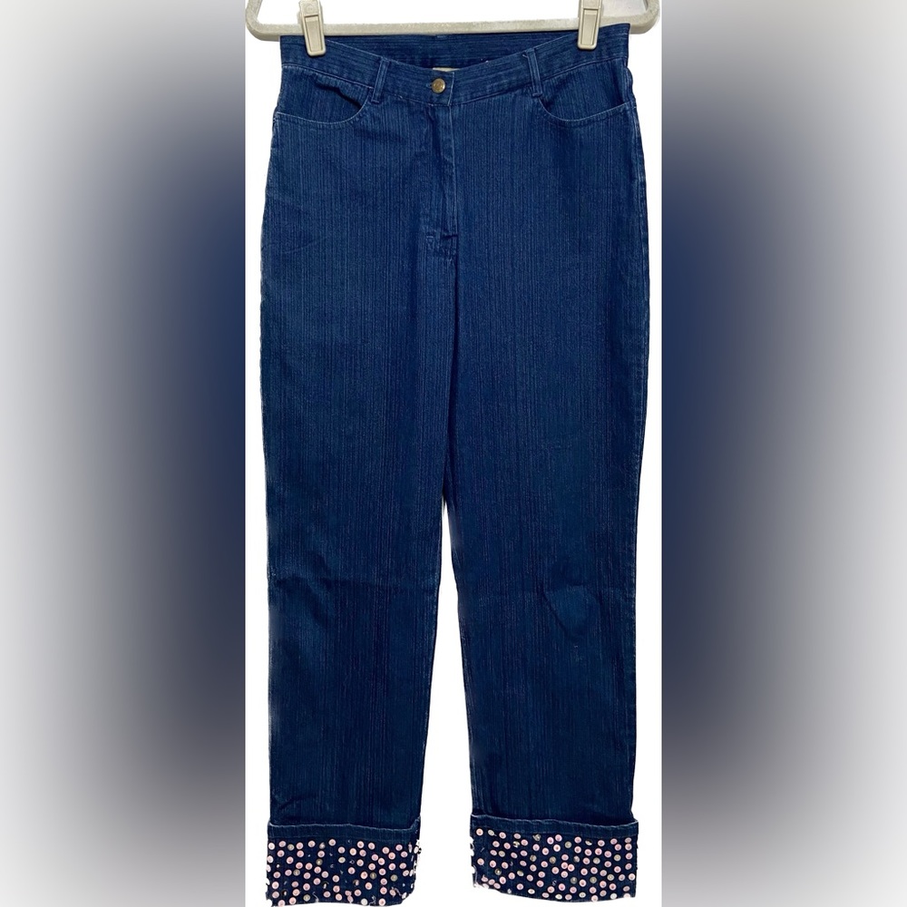 VINTAGE ORIGINAL ANTHONY SEQUIN HEM STRAIGHT LEG MOM HIGH RISE JEANS